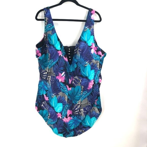 SWIMSUITS FOR ALL One Piece Swimsuit Floral Print Flattering 32 Plus Size Swim - Picture 1 of 11